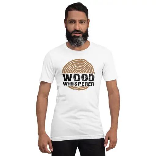 unisex staple short sleeve woodworking t-shirt white front