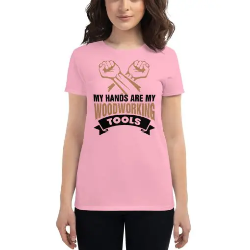 women's fashion fit woodworking T-shirt charity pink front