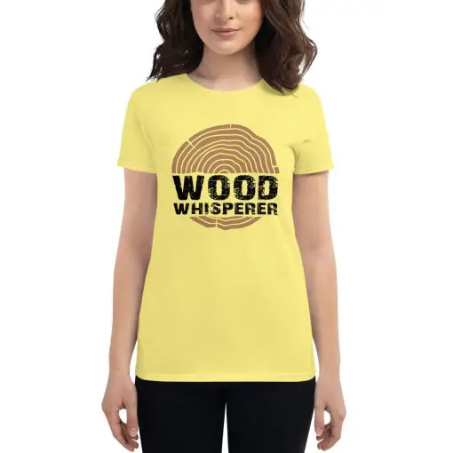 womens fashion fit woodworking T-shirt spring yellow front