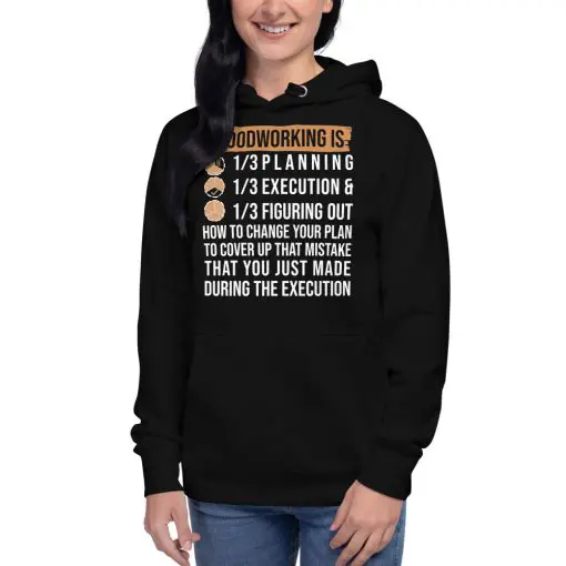 unisex premium hoodie black front- woodworking hoodie